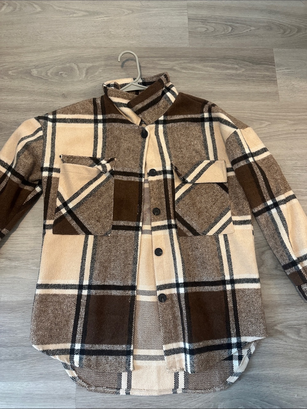 Men's Brown Plaid Button-Up Jacket Coat